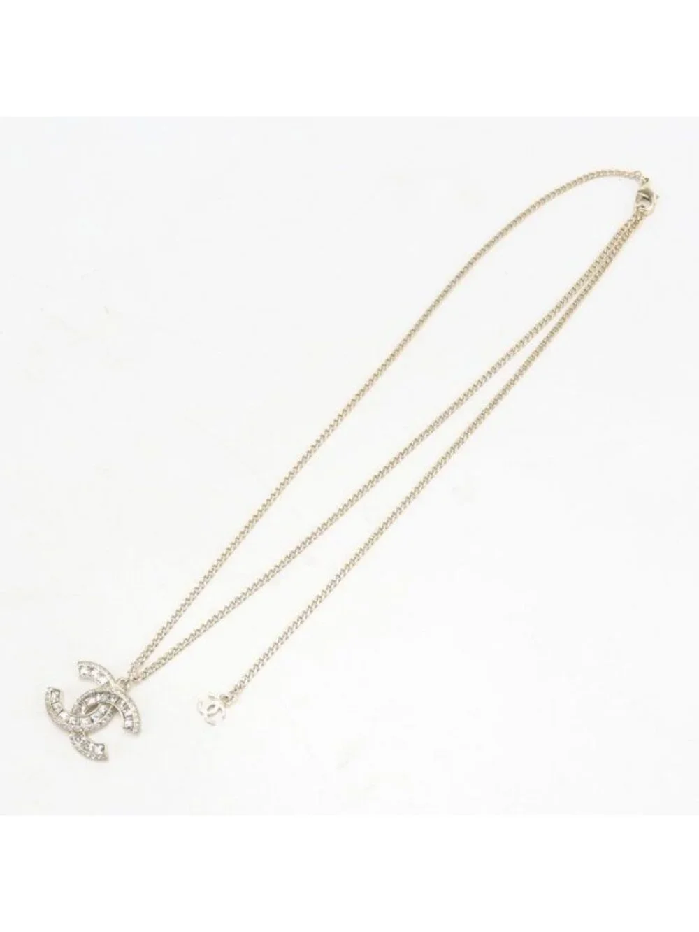 Chanel Rhinestone CC Logo Necklace Metal